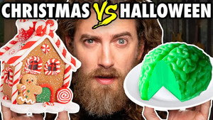 Still from Christmas vs. Halloween Food Challenge