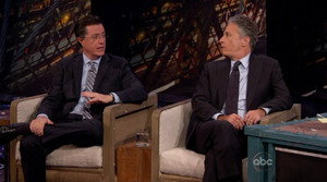 Still from Jon Stewart & Stephen Colbert; The Avett Brothers with the Brooklyn Philharmonic