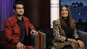 Still from Salma Hayek and Kumail Nanjiani; Bleachers