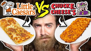 Still from Little Caesars vs. Chuck E. Cheese Taste Test | Food Feuds