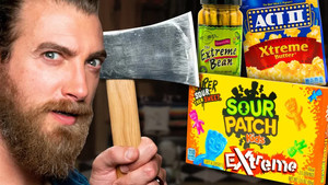 Still from Extreme vs Original Snacks Taste Test (Axe Throwing Game)